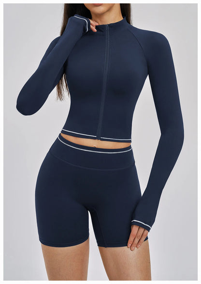 Seamless Yoga Long Sleeve Women Sports Jacket Zipper Fitness Yoga Shirt Gym Top Activewear Running Coats Cycling Workout Clothes