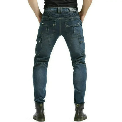 Denimaster Biker Wear-Resistant Motorcycle Riding Jeans Knight Sports Cycling Loose Straight Pants Wear Resistant Material Trousers