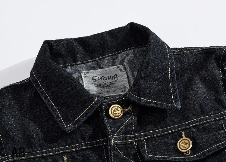 Men Slim Denim Vests Waistcoats Jackets Fashion Male Blue Fit Denim Coats Vests Large Size Punk Style Holes Jeans Vest Size 6XL
