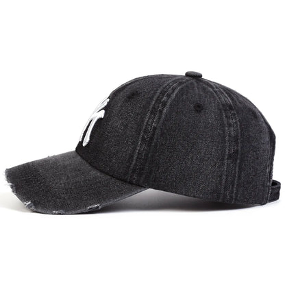 New Unisex Letter Embroidery Hole Denim Baseball Caps Spring Autumn Outdoor Adjustable Casual Hats Sunscreen Hat