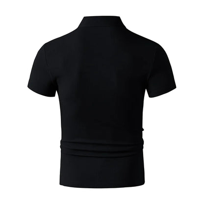 2025 New Men's Casual and Fashionable Simple Collared Short Sleeved Polo Shirt Summer Comfortable Breathable and Versatile Top