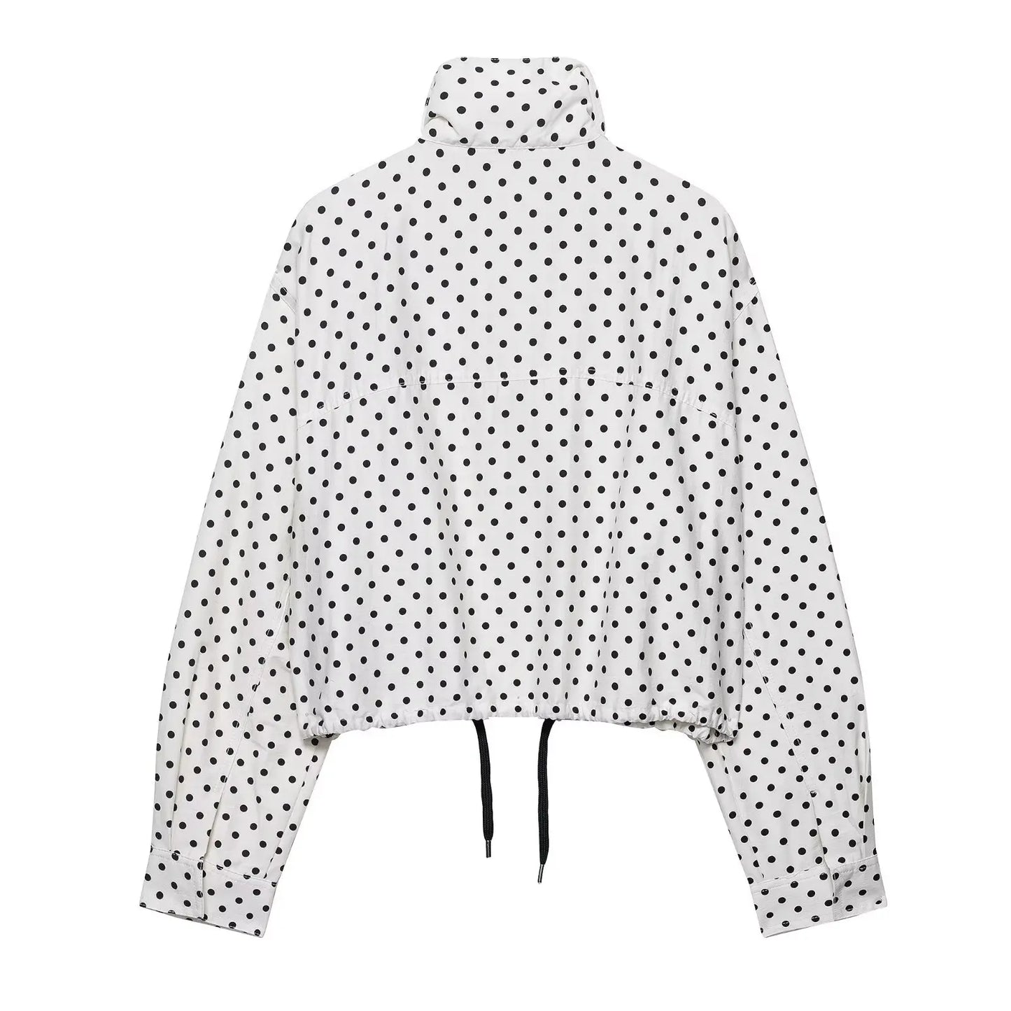 Woman Autumn Long Sleeves Turtleneck Zipper With Pockets Drawstring Casual Coats Women Fashion Polka Dot Printed Jacket