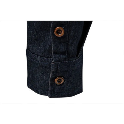 2025 Men's Long Sleeve Shirt Spring Autumn Denim Blouses Pocket Decoration Lapel Button Casual Shirt Quality Clothing Plus Size
