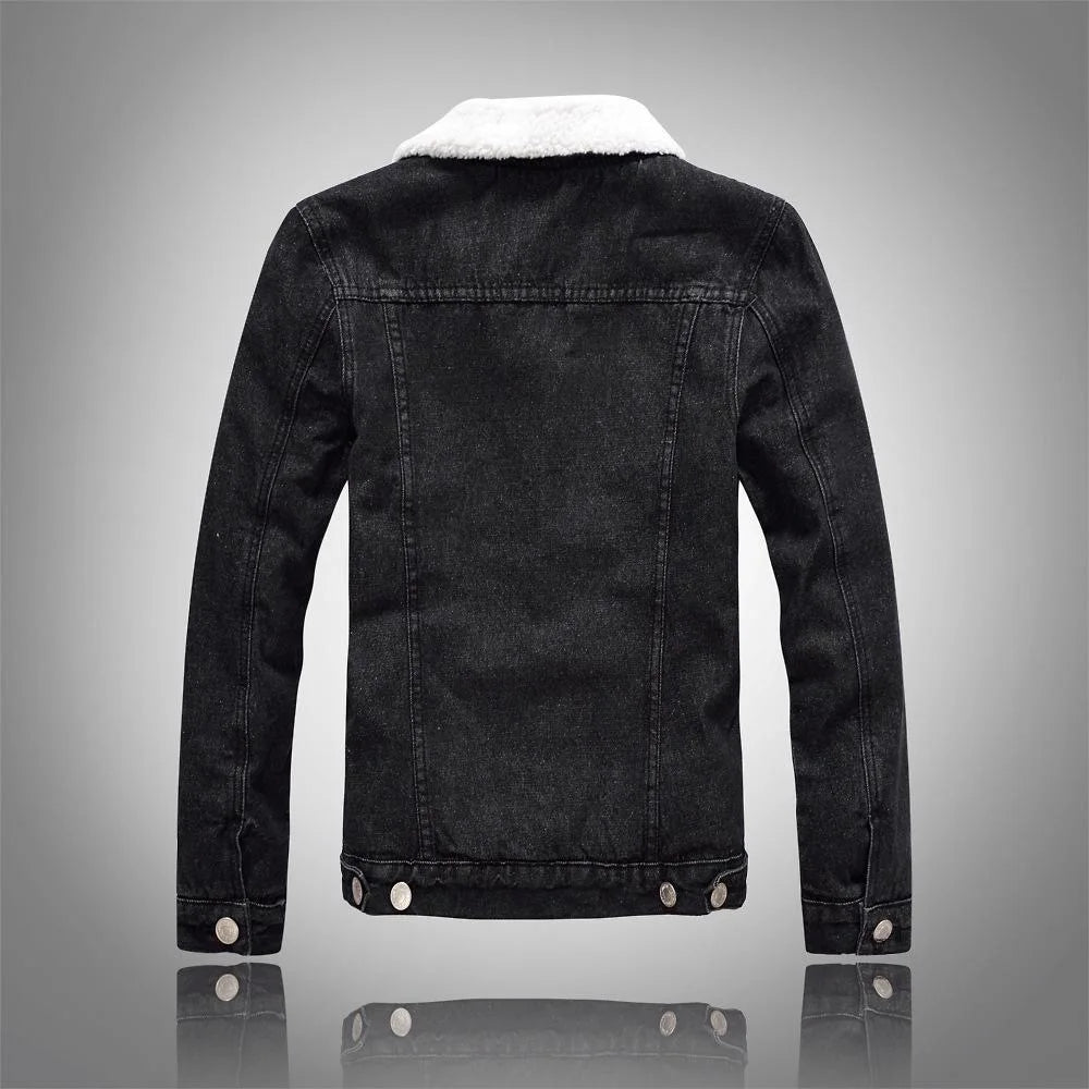 2025 Autumn/Winter New Fashion Solid Color Lamb Wool Denim Jacket Men's Casual Thick Warm High Quality Plus-Size Jacket M-3XL