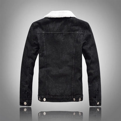 2025 Autumn/Winter New Fashion Solid Color Lamb Wool Denim Jacket Men's Casual Thick Warm High Quality Plus-Size Jacket M-3XL