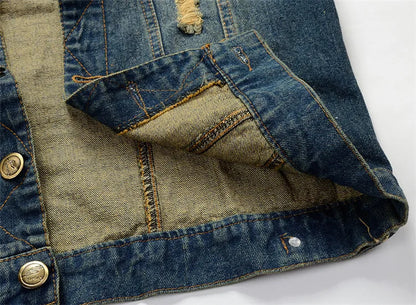 Men Slim Denim Vests Waistcoats Jackets Fashion Male Blue Fit Denim Coats Vests Large Size Punk Style Holes Jeans Vest Size 6XL