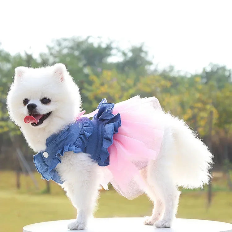 Dog Dress For Small Dogs Clothes Denim Wedding Dresses For Chihuahua Pet Princess Puppy Jeans Skirts for Pomeranian Spitz