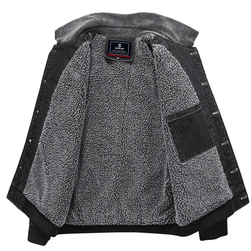 New Fashion Men Winter Fleece Warm Denim Jackets Tooling Coats Quality Cotton Male Multi-pocket Casual Cargo Jackets Size M-5XL
