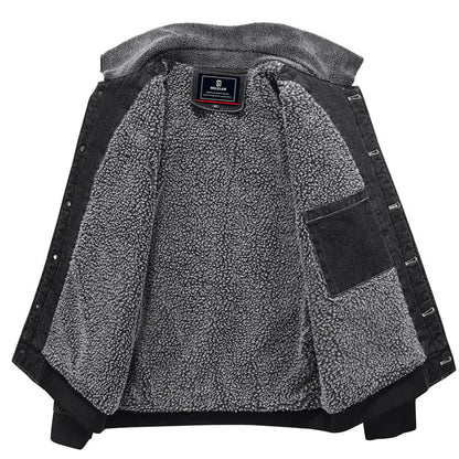 New Fashion Men Winter Fleece Warm Denim Jackets Tooling Coats Quality Cotton Male Multi-pocket Casual Cargo Jackets Size M-5XL