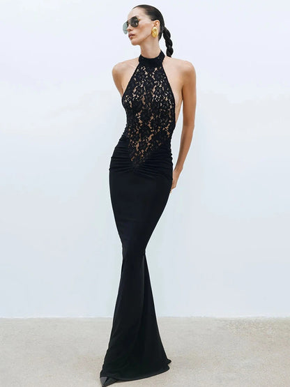Lace Patchwork Dresses For Women Fashion Sexy Streetwear Solid Sleeveless Tank Sheath Hip Wrap Long Vestidos Robe Female Elegant