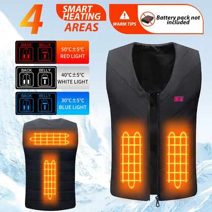 4 Areas Heated Vest Men Women Jacket Heated Clothes Casual V-neck USB Heated Vest Smart Control Temperature Heating Jacket Coat