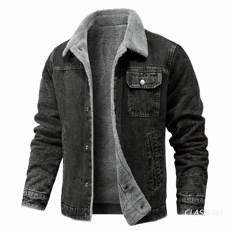 Men Winter Black Denim Jackets Fleece Warm Coats Good Quality Male Casual Winter Jackets Outwear Casual Coats Winter Clothes S-4XL