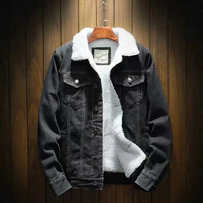 Chaqueta vaquera para hombre, forro grueso de Cachemira de cordero, ropa de abrigo resistente al frío de Color sólido, abrigo vaquero de un solo pecho para invierno, ropa de calle