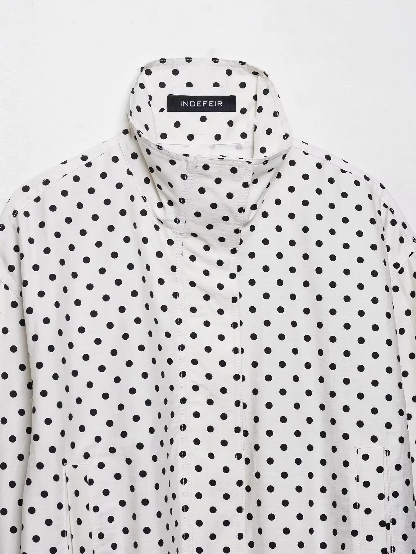 Woman Autumn Long Sleeves Turtleneck Zipper With Pockets Drawstring Casual Coats Women Fashion Polka Dot Printed Jacket
