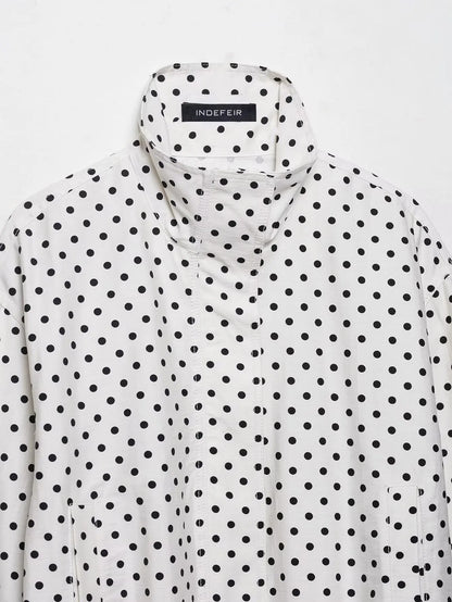 Woman Autumn Long Sleeves Turtleneck Zipper With Pockets Drawstring Casual Coats Women Fashion Polka Dot Printed Jacket