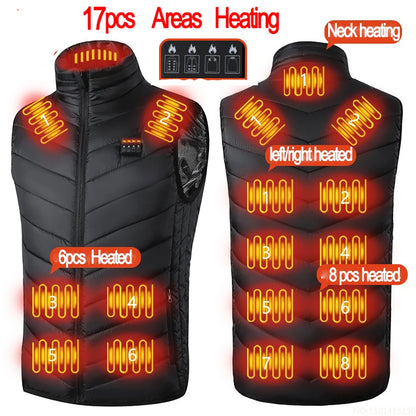 17 Areas USB Heated Jacket Men Women Electric Heated Vest Heating Vest Heated Bodywarmer Usb Inner Heat Vest Clothes for Outdoor