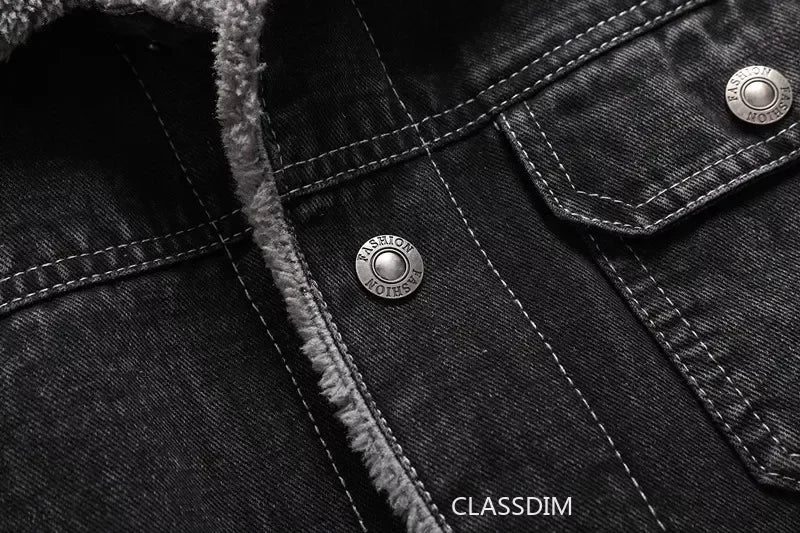 Men Winter Black Denim Jackets Fleece Warm Coats Good Quality Male Casual Winter Jackets Outwear Casual Coats Winter Clothes S-4XL