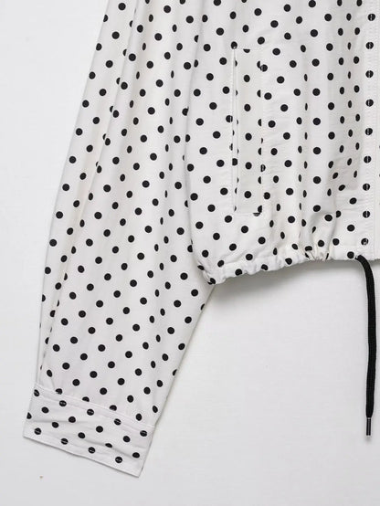 Woman Autumn Long Sleeves Turtleneck Zipper With Pockets Drawstring Casual Coats Women Fashion Polka Dot Printed Jacket
