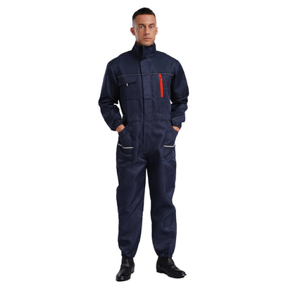 Men Resistant Coveralls Work Uniforms for Factory Workshop Stand Collar Long Sleeve Multi-pockets One-piece Jumpsuit Worker Wear