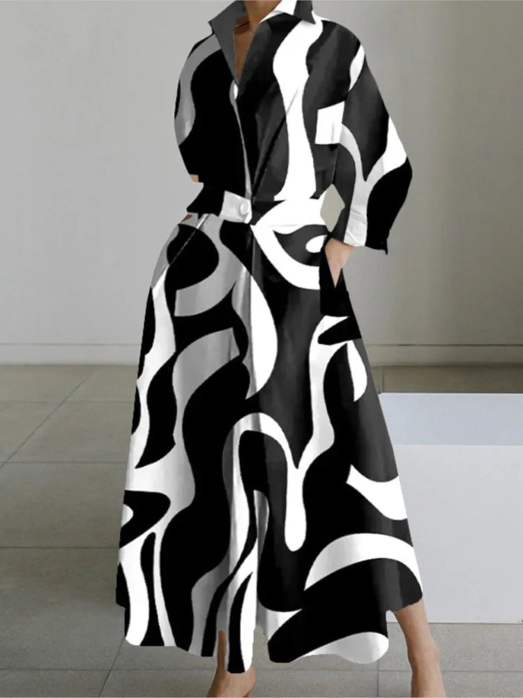 Autumn Dress Long Sleeve Dot Print Elegant Maxi Dresses For Women 2025 White Casual V Neck Shirt Party Long Dress Robe Femme