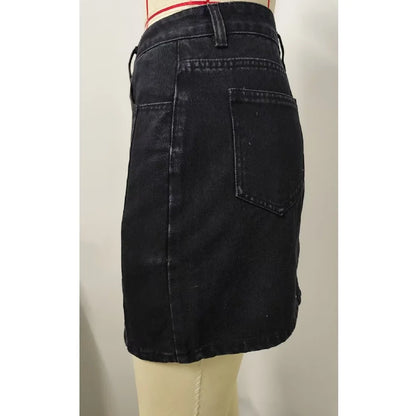 Women Summer Denim Skirts Solid Color Straight Jeans Mini Skirt