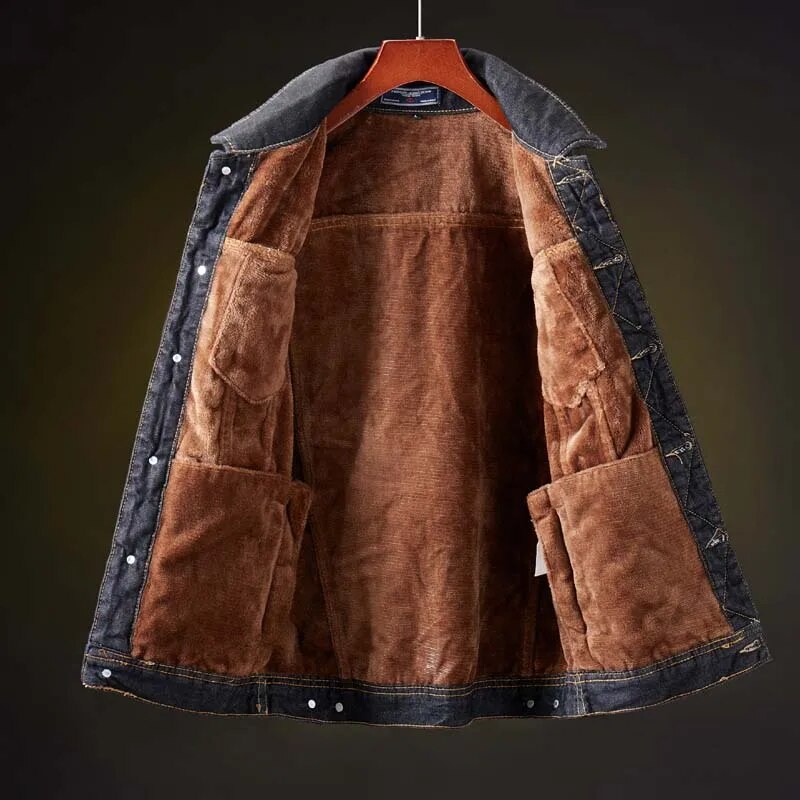 ZOGAA Winter Men's Trendy Fashion Warm Thicken Jacket Coat Wool Lining Windproof Windproof Denim Jacket Male Large Size M-8XL