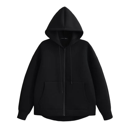HH 2026 Casual Women's Soild Zipper Hoodie Long Sleeve Big Pocket Zipper Jacket With Hood Female Loose Outerwear Coat Tops