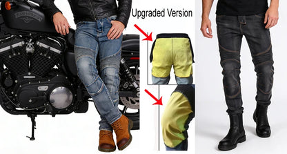 Men Kevlar Motorcycle Jeans Windproof Abrasion Resistant Protective Pants Blue Off Road Riding Trousers Four Season Gear
