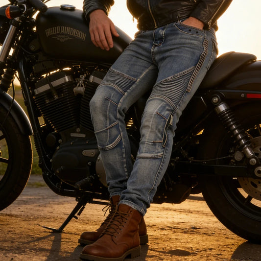 Men Kevlar Motorcycle Jeans Windproof Abrasion Resistant Protective Pants Blue Off Road Riding Trousers Four Season Gear