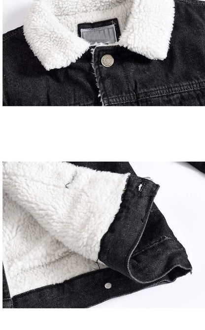 2025 Autumn/Winter New Fashion Solid Color Lamb Wool Denim Jacket Men's Casual Thick Warm High Quality Plus-Size Jacket M-3XL