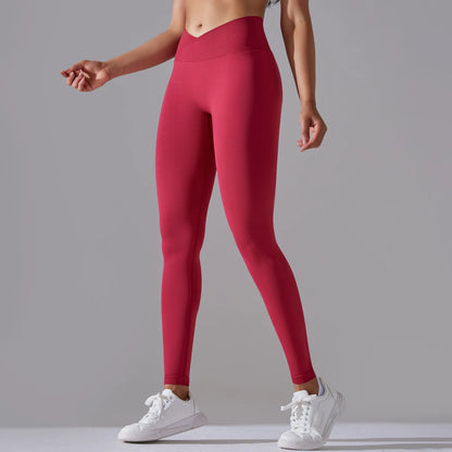 Seamless Yoga Pant Cross Over Waistband Sports Fitness Legging Women High Waist Gym Scrunch Butt Running Workout Leggings