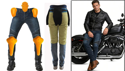 Men Kevlar Motorcycle Jeans Windproof Abrasion Resistant Protective Pants Blue Off Road Riding Trousers Four Season Gear