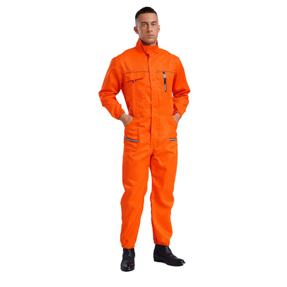 Men Resistant Coveralls Work Uniforms for Factory Workshop Stand Collar Long Sleeve Multi-pockets One-piece Jumpsuit Worker Wear
