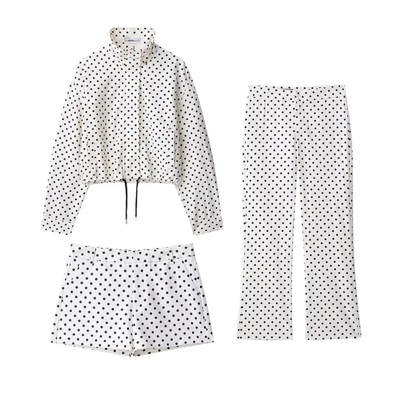 Woman Autumn Long Sleeves Turtleneck Zipper With Pockets Drawstring Casual Coats Women Fashion Polka Dot Printed Jacket