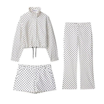 Woman Autumn Long Sleeves Turtleneck Zipper With Pockets Drawstring Casual Coats Women Fashion Polka Dot Printed Jacket