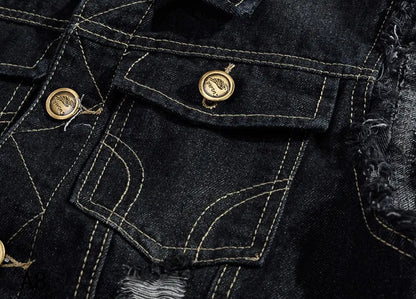 Men Slim Denim Vests Waistcoats Jackets Fashion Male Blue Fit Denim Coats Vests Large Size Punk Style Holes Jeans Vest Size 6XL