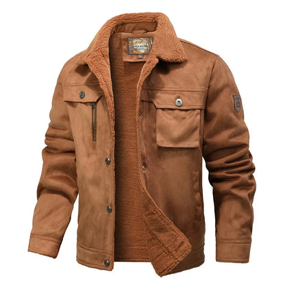 New Fashion Men Multi Pockets Leather Jackets Male Fleece Warm Leather and Fur Integrated Jackets and Coats Slim Fit Jaquetas 5X