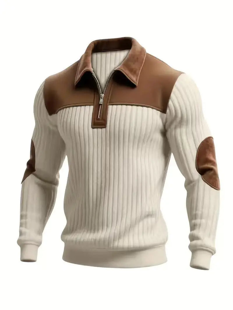 Style Knitted Pullover With A Turned-up Collar Patchwork Embroidery Casual Office And Sporty Style With A Zipper On The Front