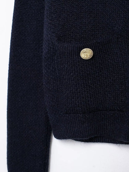 Women's Winter Slim Short Knitted Cardigan Jacket Retro Round Neck Gold Breasted Decoration Elegant Women's Casual Jacket