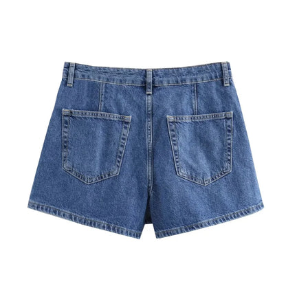 Blue Denim Shirt Woman Short Sleeve Cropped Shirt Women Summer Short Tops Woman Streetwear Y2k Stylish Women's Blouses