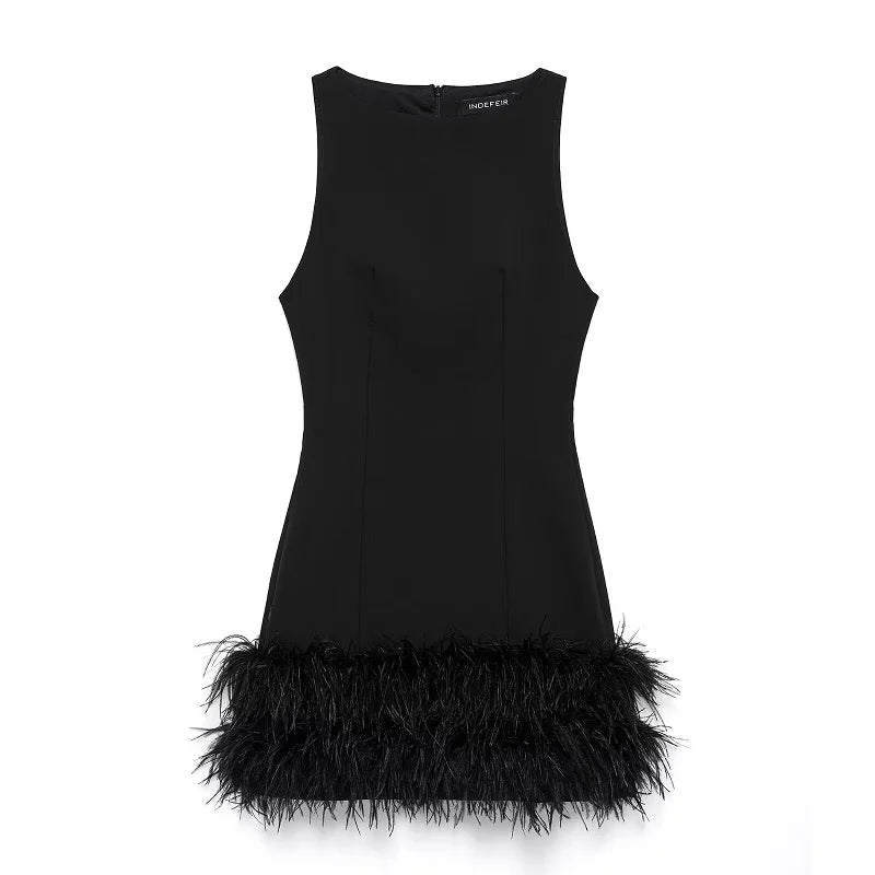 Feather Mini Dress Women Black Sleeveless Corset Dress Woman off Shoulder Party Dresses for Women Luxury Short Dress