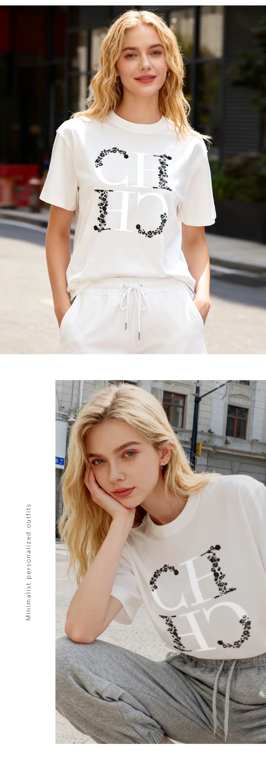 CH Letter Printed Fashionable Black T-shirt Trendy Streetwear Fashionable Men's and Women's Casual Loose Short Sleeved Top