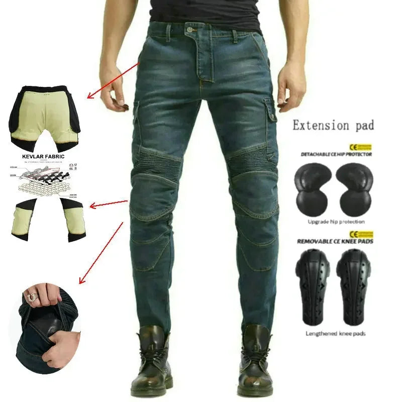 Denimaster Biker Wear-Resistant Motorcycle Riding Jeans Knight Sports Cycling Loose Straight Pants Wear Resistant Material Trousers
