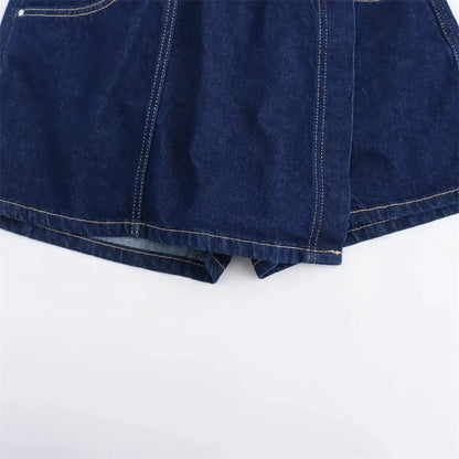 Blue Denim Shirt Woman Short Sleeve Cropped Shirt Women Summer Short Tops Woman Streetwear Y2k Stylish Women's Blouses