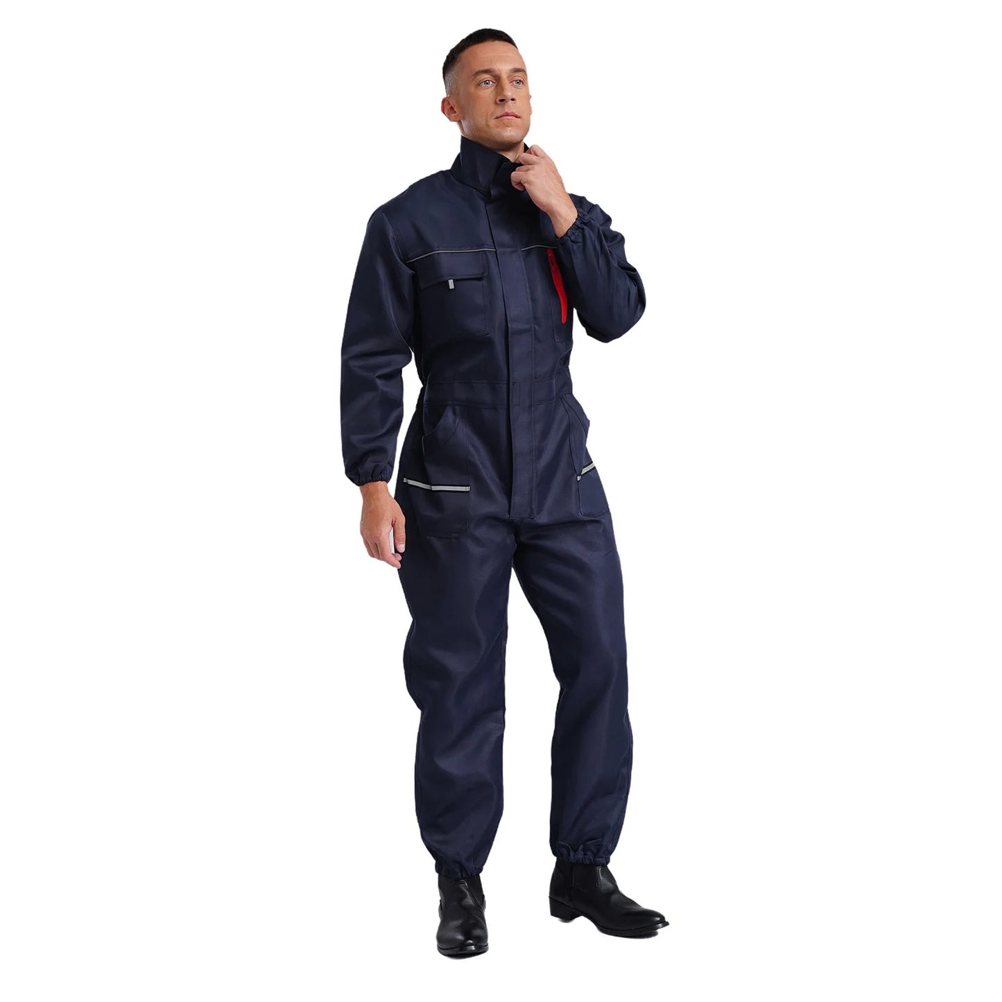 Men Resistant Coveralls Work Uniforms for Factory Workshop Stand Collar Long Sleeve Multi-pockets One-piece Jumpsuit Worker Wear