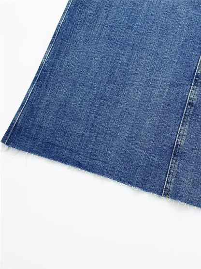 TRAF Falda vaquera azul para mujer, faldas largas de tela vaquera para mujer, moda 2023, Falda de tubo con corte en la cintura deshilachada, Falda Midi deshilachada con hendidura