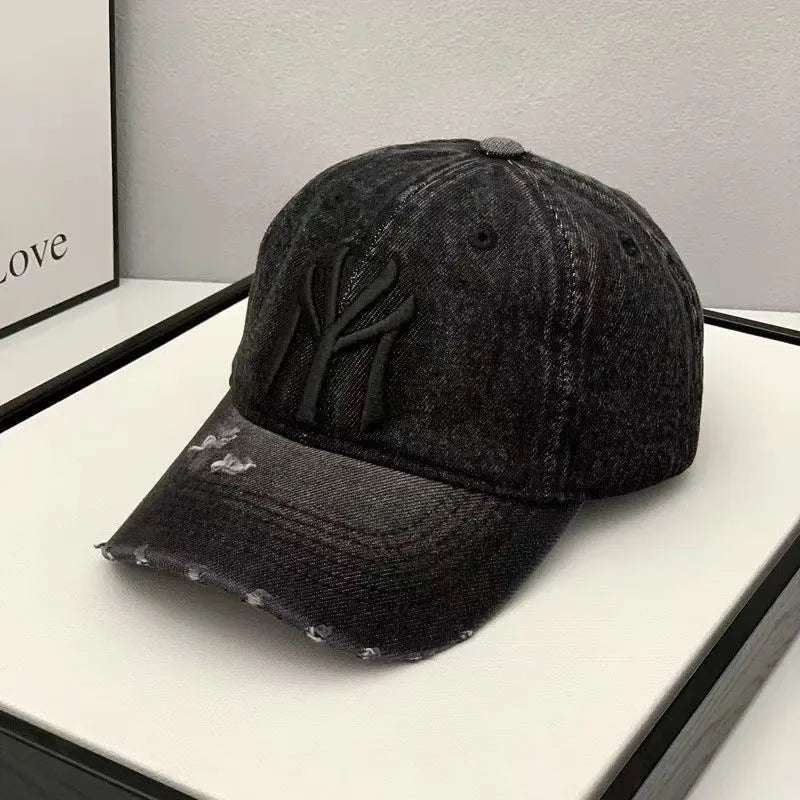 New Unisex Letter Embroidery Hole Denim Baseball Caps Spring Autumn Outdoor Adjustable Casual Hats Sunscreen Hat