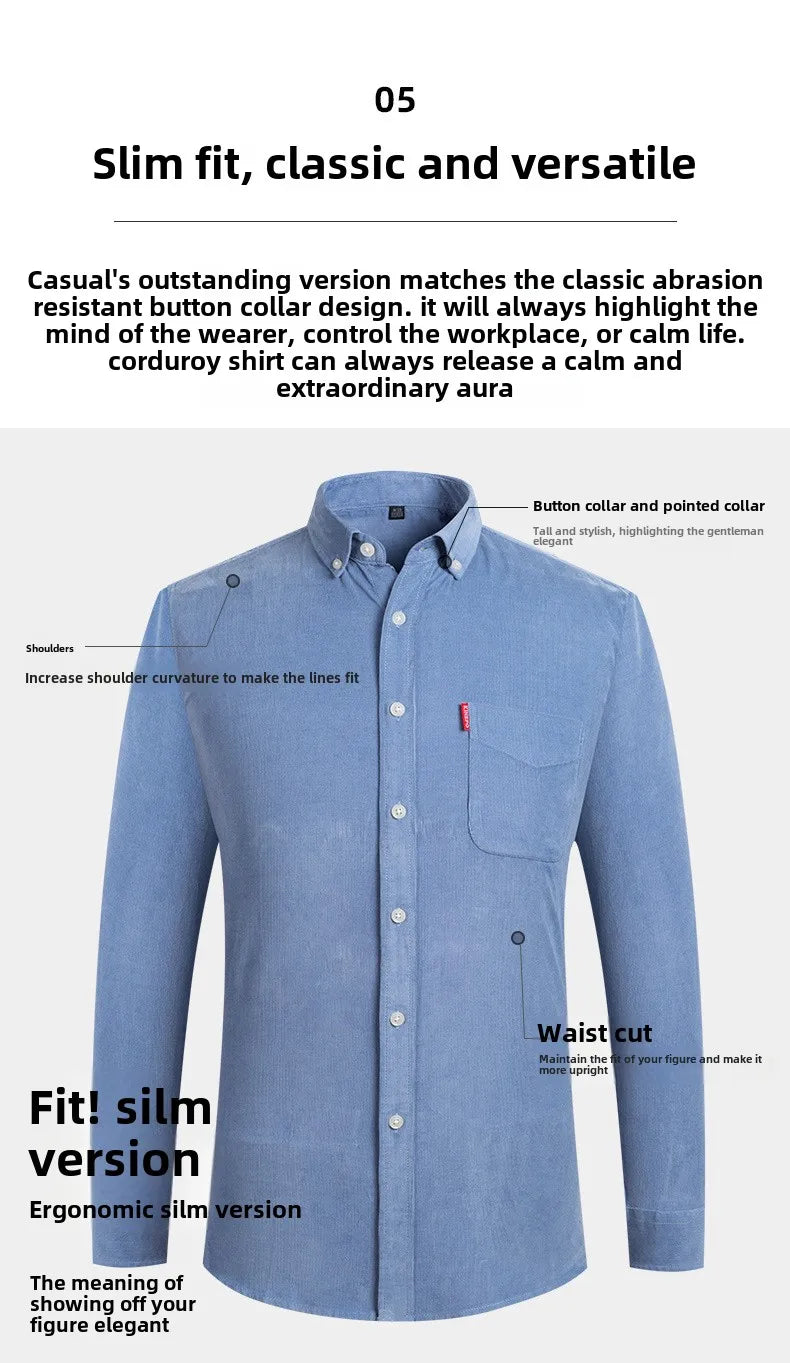 Retro Cotton Corduroy Warm Winter Shirt Men’s Long Sleeve Casual Soft Comfortable Pocket Dress Shirts for Male Blouse Clothes