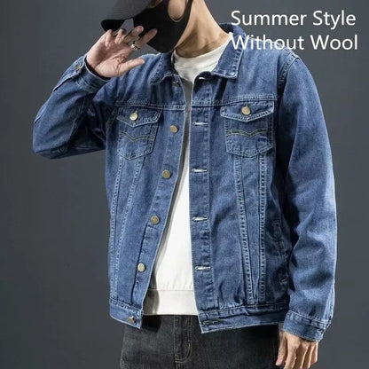 Chaquetas vaqueras de invierno para hombre, chaqueta vaquera gruesa y cálida de lana a la moda para hombre, prendas de vestir ajustadas informales, abrigos cortavientos de vaquero 6XL