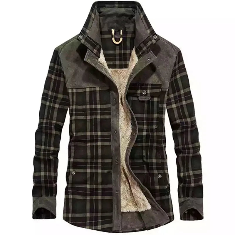 Men Winter Men Plaid Shirts Jackets Fleece Warm Shirts Coats Quality Men Cotton Fit Business Casual Outerwear Shirts Jackets 4XL
